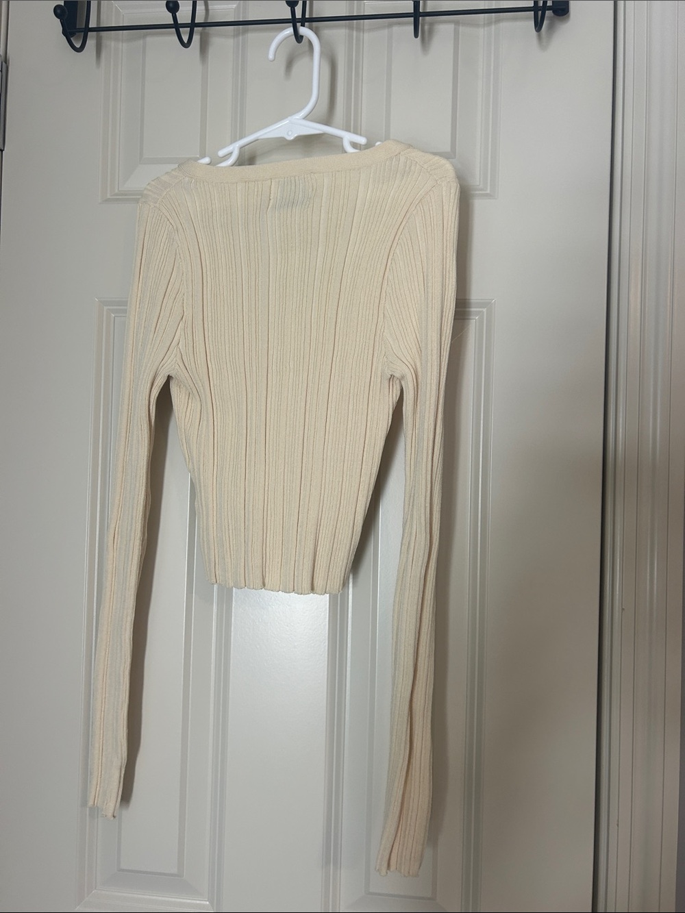 Princess Polly Cream Ribbed V-Neck Button Cardigan - Picture 2 of 3